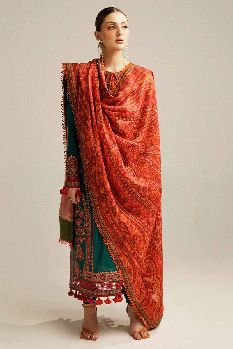 Hussain Rehar 3PC Embroidered Dhanak Suit with Printed Shawal -GA1985