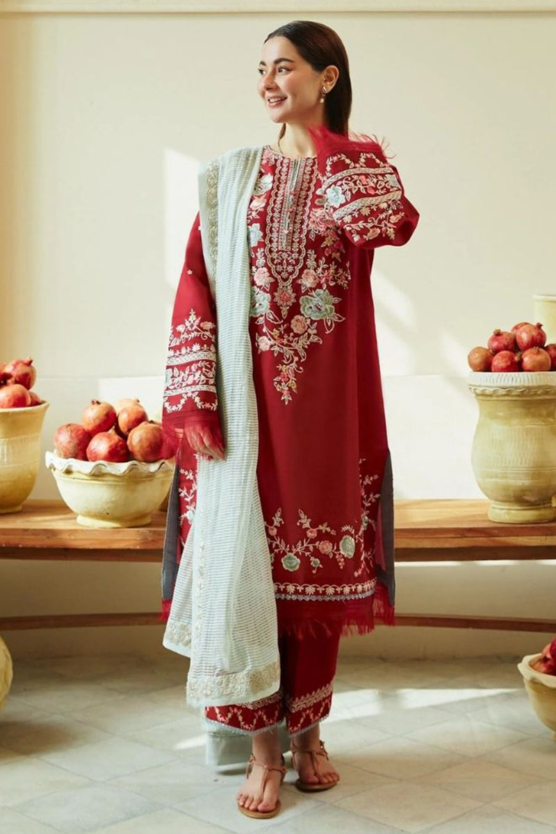 Zara Shahjahan 3Pc Luxury Embroidered Lawn with Embroidered Slub Net Dupatta - GA1870