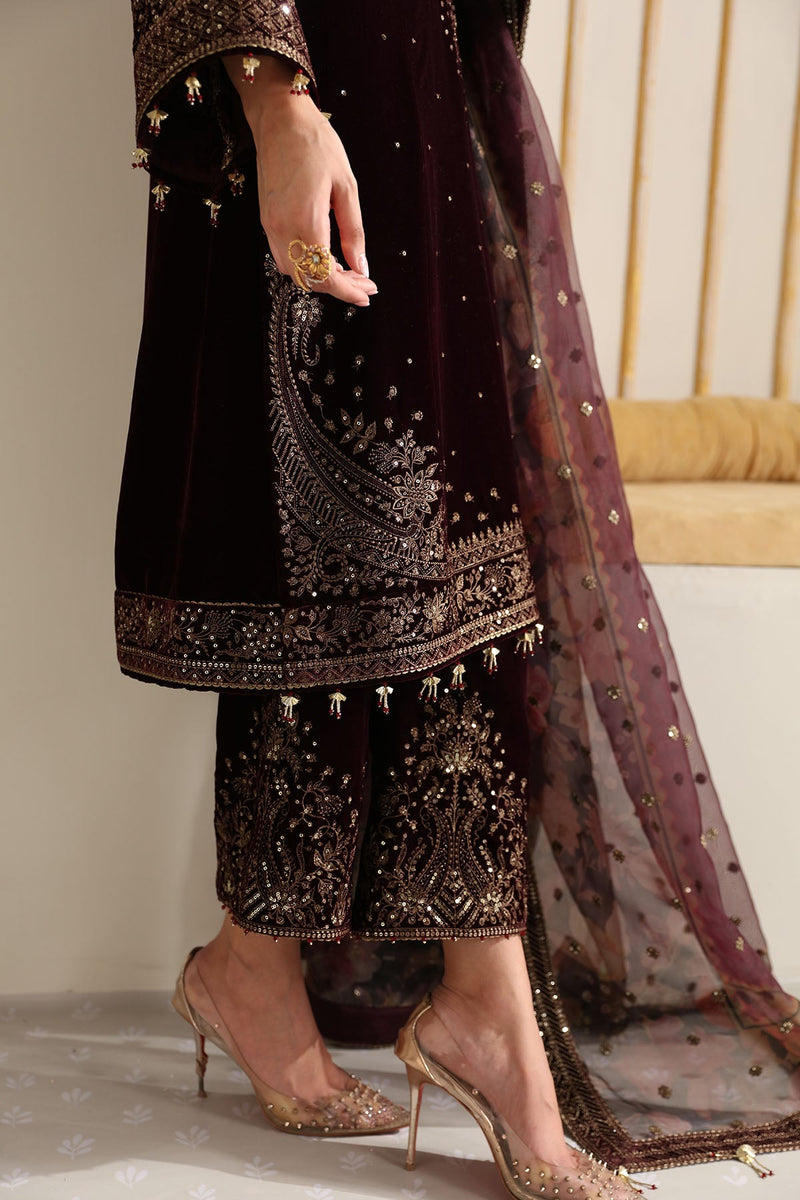 Jazmin 3PC Embroidered Velvet Suit with Embroidered Chiffon Dupatta-GA2090