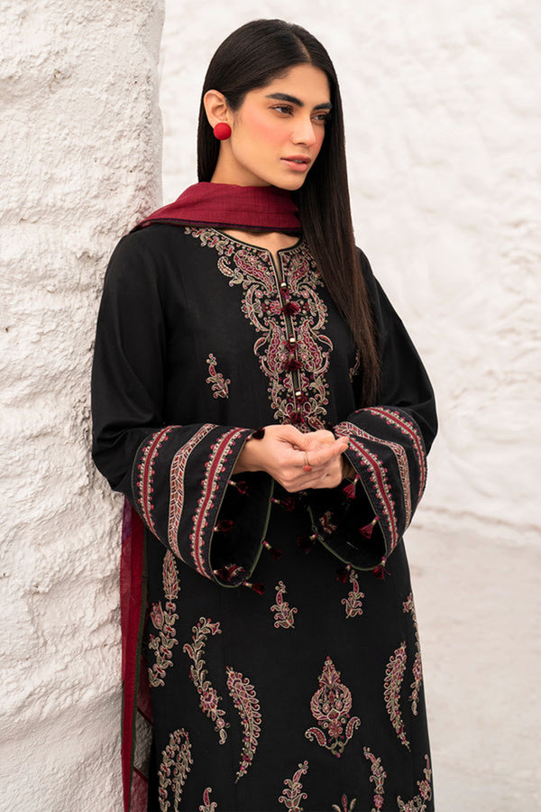 Jazmin 3PC Embroidered Karandi Suit with Printed whool shawal-GA2112