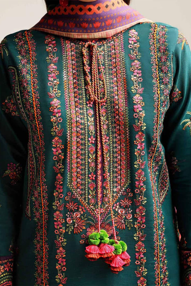 Hussain Rehar 3PC Embroidered Dhanak Suit with Printed Shawal -GA1989