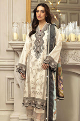 Anaya Off-White 3Pc Festive Luxury Embroidered Lawn with Cotton Silk Dupatta - GA1849
