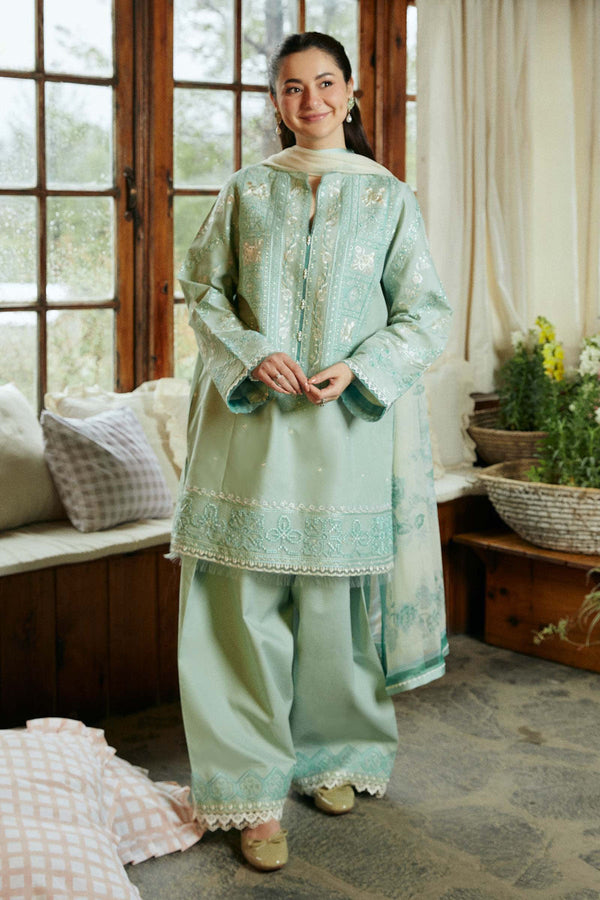 Zara Shahjahan Embroidered Lawn 3pc with Printed Slub Net Dupatta- GA1908