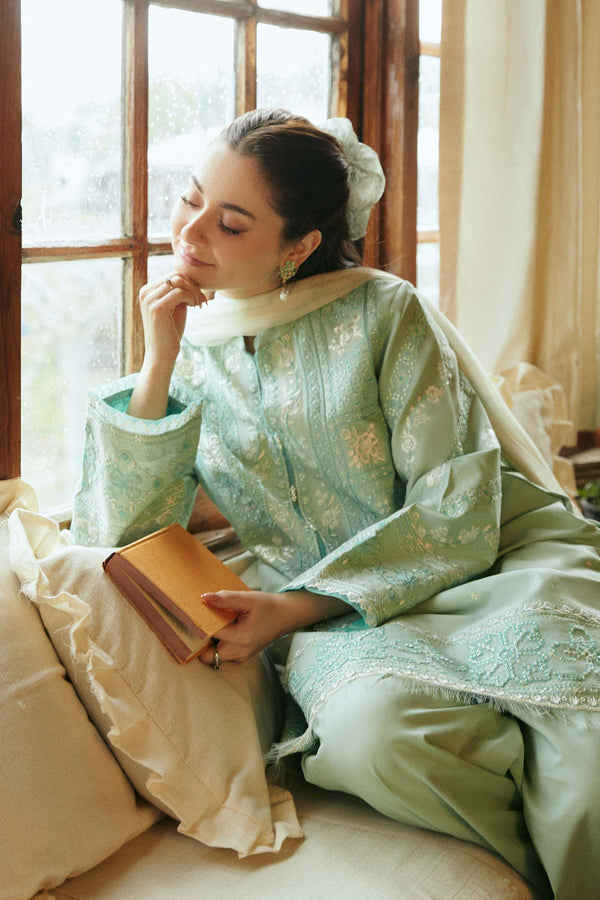 Zara Shahjahan Embroidered Lawn 3pc with Printed Slub Net Dupatta- GA1908