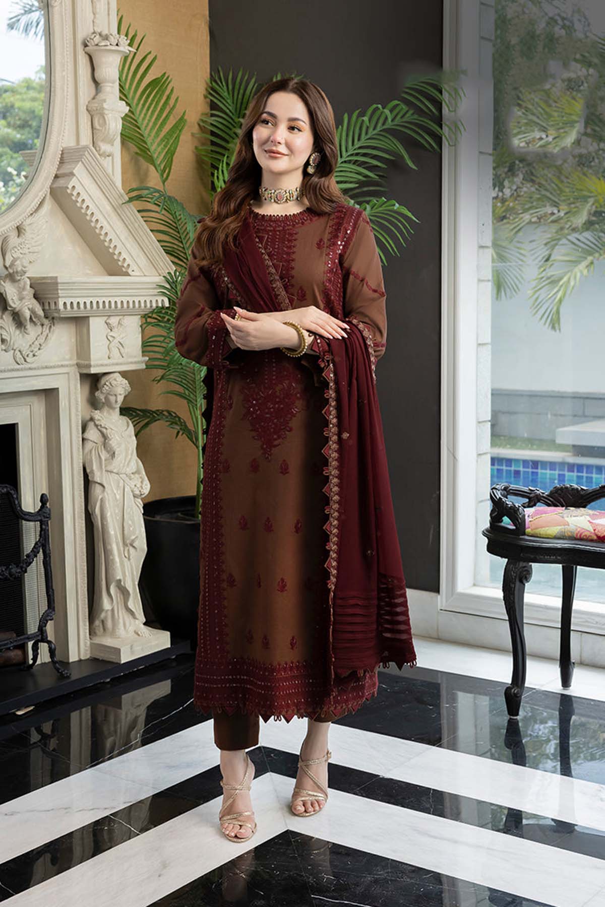 Asim Jofa Embroidered Lawn 3pc with Embroidered Chiffon Dupatta- GA182   Gul Attire