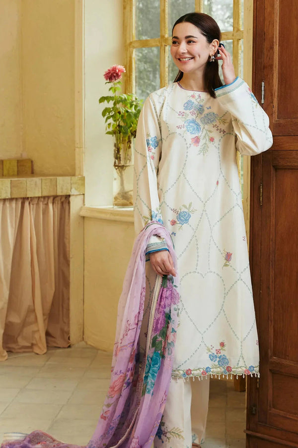 Zara Shahjahan Skin Luxury Embroidered Lawn 3pc with Slub Net Dupatta - GA1854