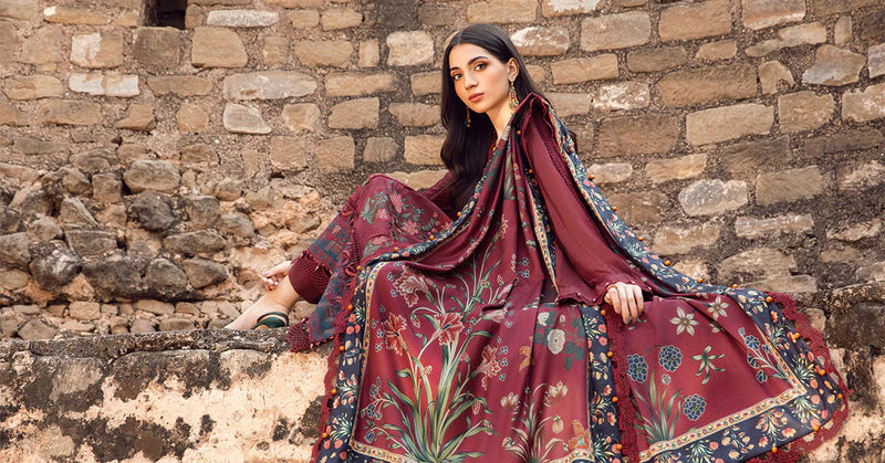 Maria B 3PC Embroidered Karandi Suit with Printed whool shawal-GA2099