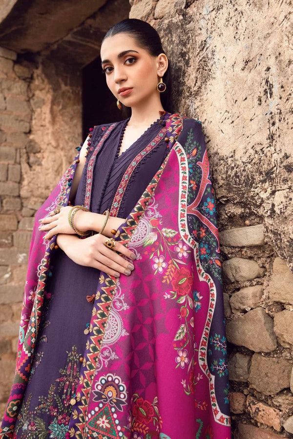Maria B 3PC Embroidered Karandi Suit with Printed whool shawal-GA2097
