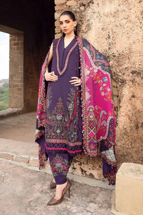 Maria B 3PC Embroidered Karandi Suit with Printed whool shawal-GA2097