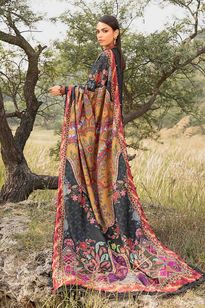 Maria B 3PC Embroidered Karandi Suit with Printed whool shawal-GA2098