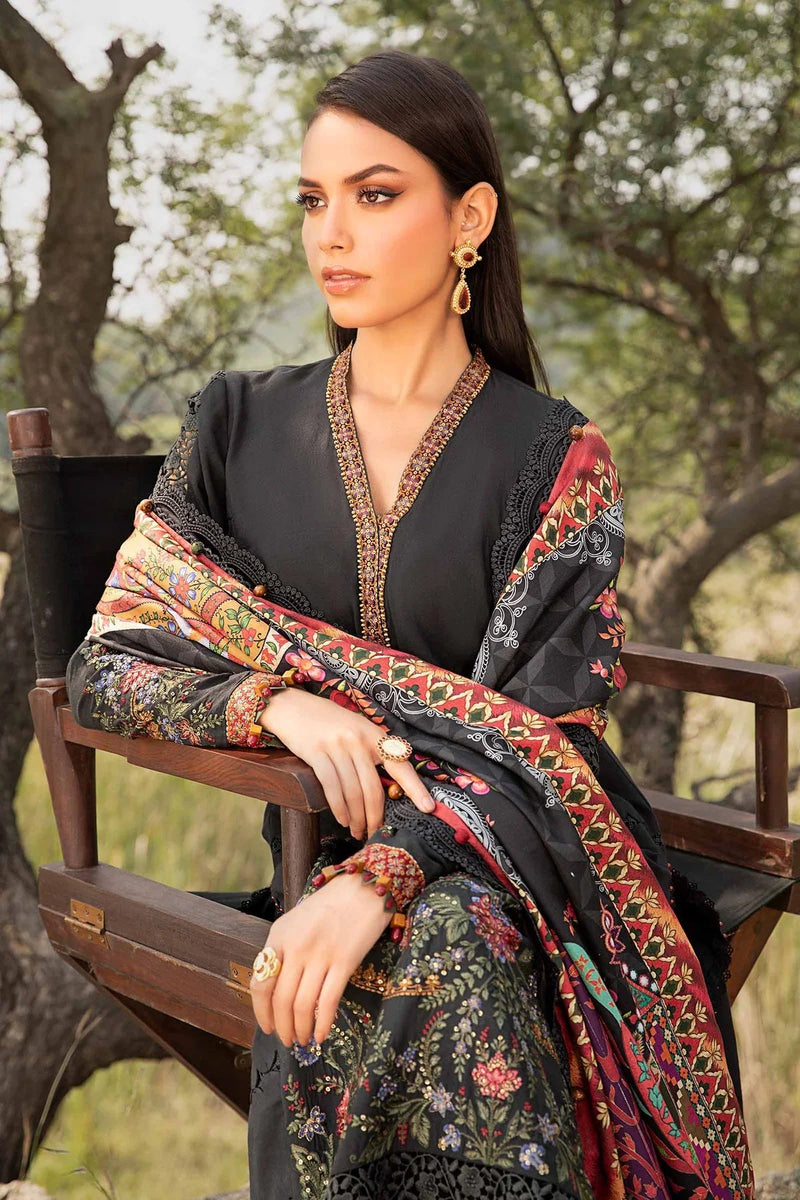 Maria B 3PC Embroidered Karandi Suit with Printed whool shawal-GA2098