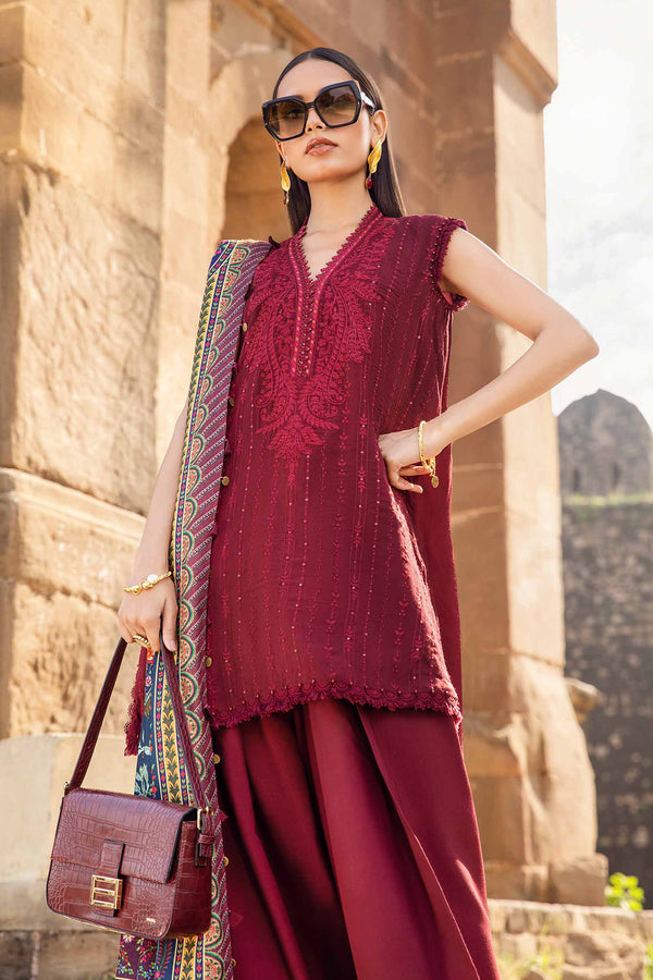 Maria B 3PC Embroidered karandi Suit with Printed Shawal -GA2081