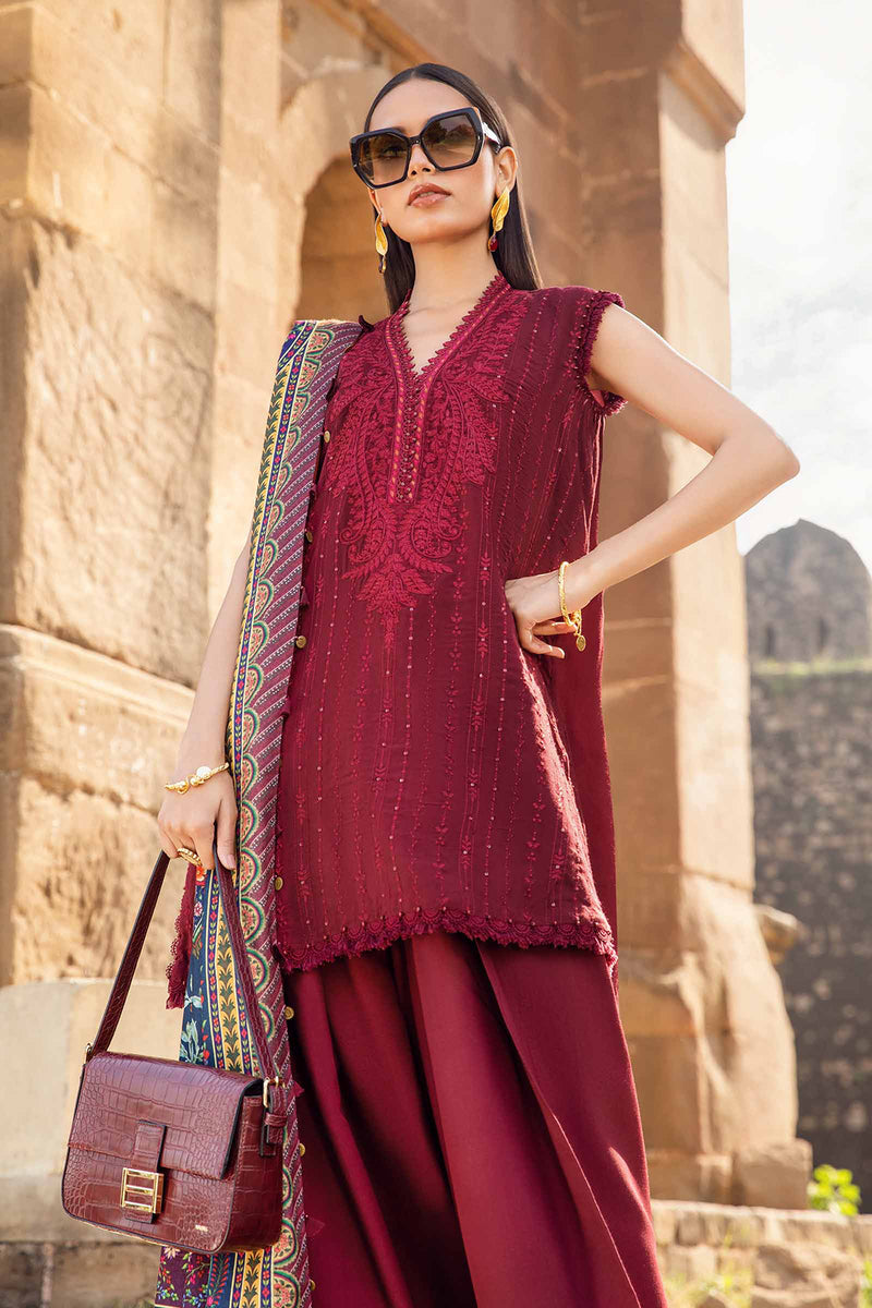 Maria B 3PC Embroidered karandi Suit with Printed Shawal -GA2081