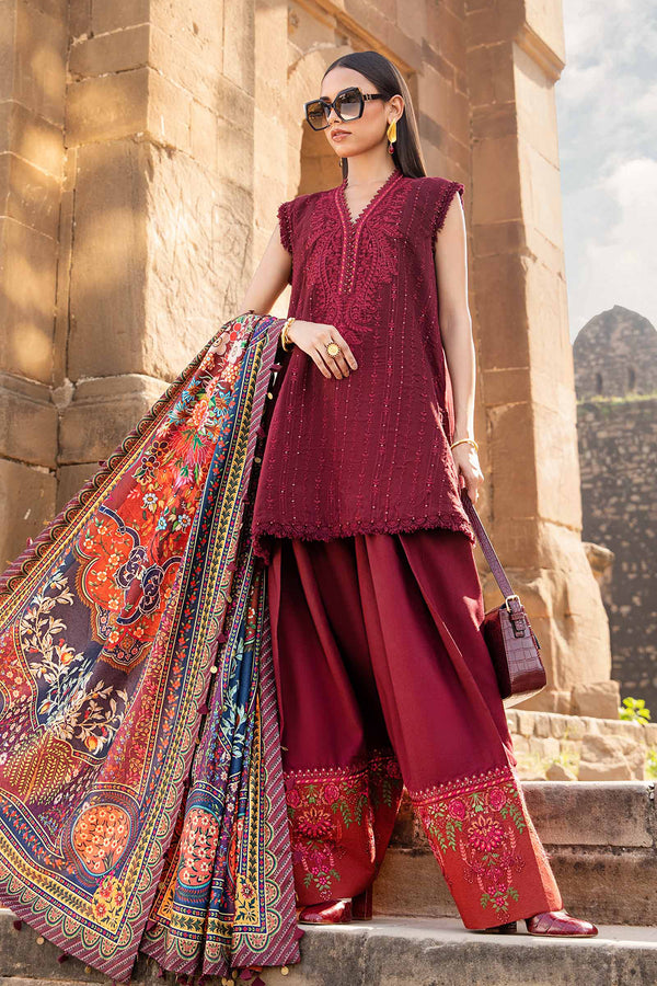 Maria B 3PC Embroidered karandi Suit with Printed Shawal -GA2081