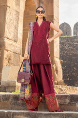 Maria B 3PC Embroidered karandi Suit with Printed Shawal -GA2081