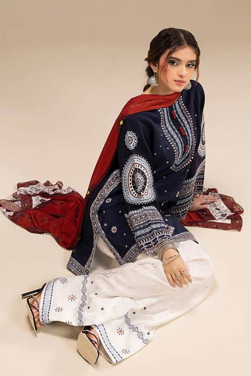 Jazmin Embroidered Dhanak 3pc with Printed Shawl- GA2122