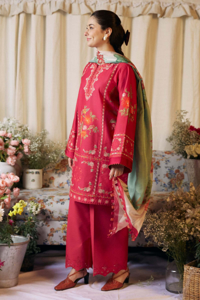 Zara Shahjahan Embroidered Lawn 3pc with Printed Slub Net Dupatta- GA1904