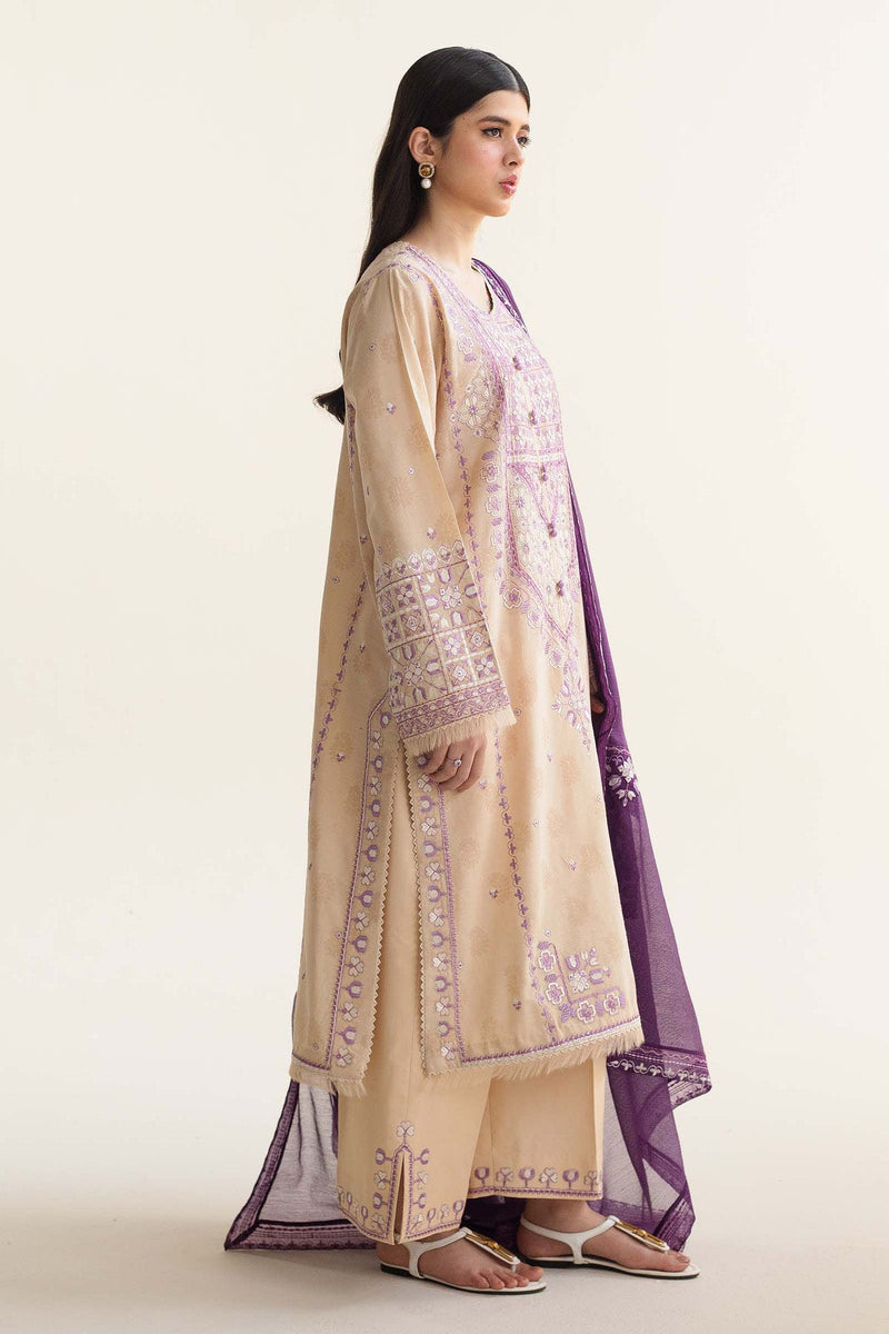 Zara Shahjahan Embroidered Lawn 3pc with Printed Slub Net Dupatta- GA1906