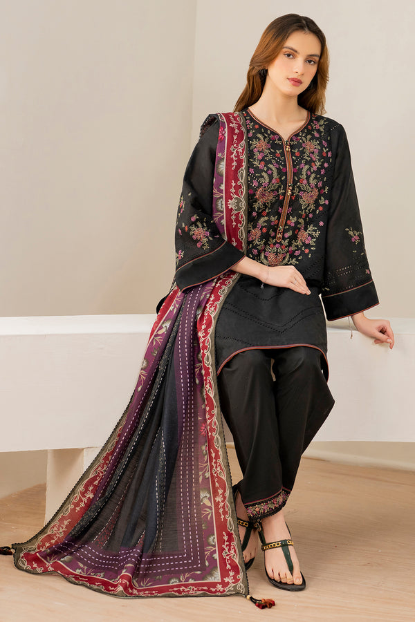 Jazmin 3PC Embroidered Karandi Suit with Printed whool shawal-GA2110