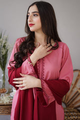 Aisling Baby Pink 3PC Embroidered Dhanak with Embroidered Dhanak Shawl - GA1767