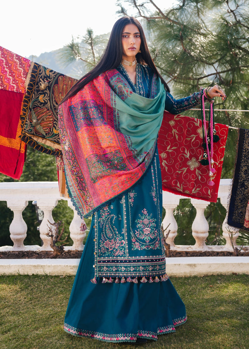 Hussain Rehar 3PC Embroidered karandi Suit with Printed Shawal -GA2069