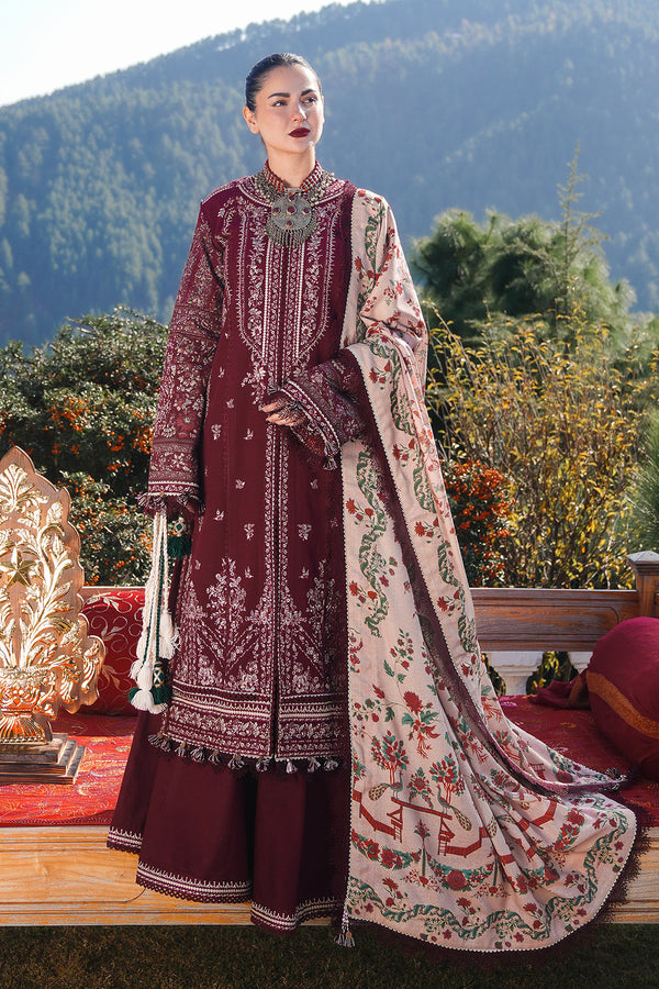 Hussain Rehar 3PC Embroidered karandi Suit with Printed Shawal -GA2066