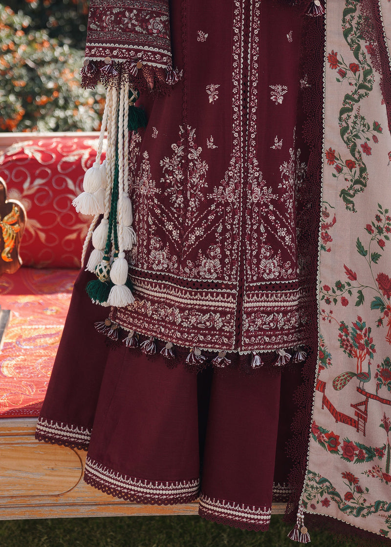 Hussain Rehar 3PC Embroidered karandi Suit with Printed Shawal -GA2066