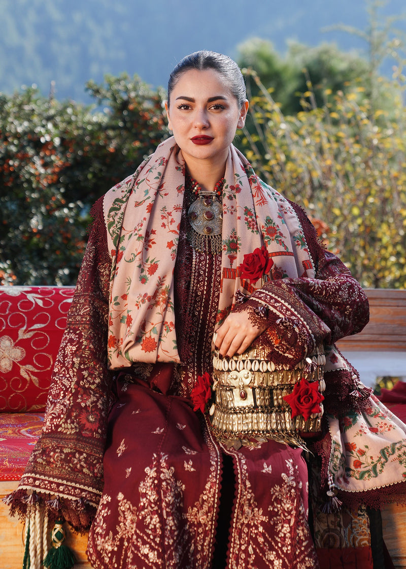 Hussain Rehar 3PC Embroidered karandi Suit with Printed Shawal -GA2066
