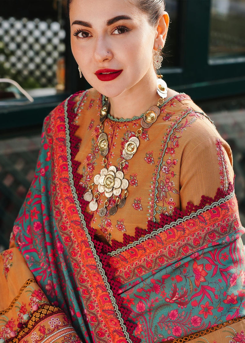 Hussain Rehar 3PC Embroidered karandi Suit with Printed Shawal -GA2070