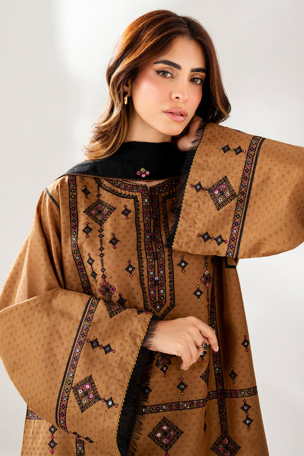 Jazmin 3PC Embroidered Karandi Suit with Printed whool shawal-GA2106