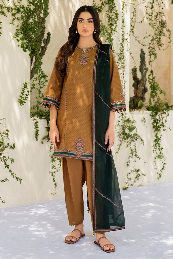 Jazmin 3PC Embroidered Karandi Suit with Printed whool shawal-GA2111