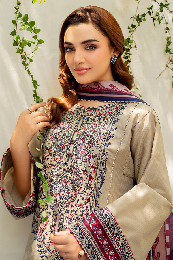 Jazmin 3PC Embroidered Karandi Suit with Printed whool shawal-GA2108