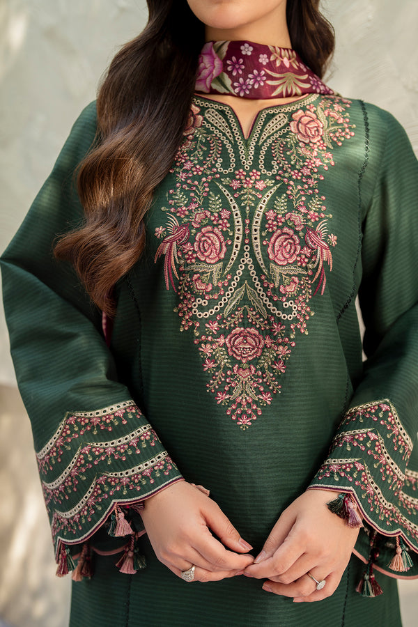 Jazmin 3PC Embroidered Karandi Suit with Printed whool shawal-GA2107