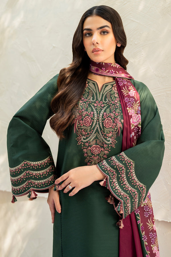 Jazmin 3PC Embroidered Karandi Suit with Printed whool shawal-GA2107