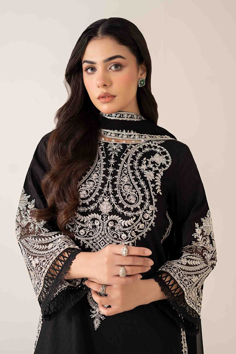Maria B 3PC Embroidered Dhanak Suit with Embroidered Shawal -GA2054