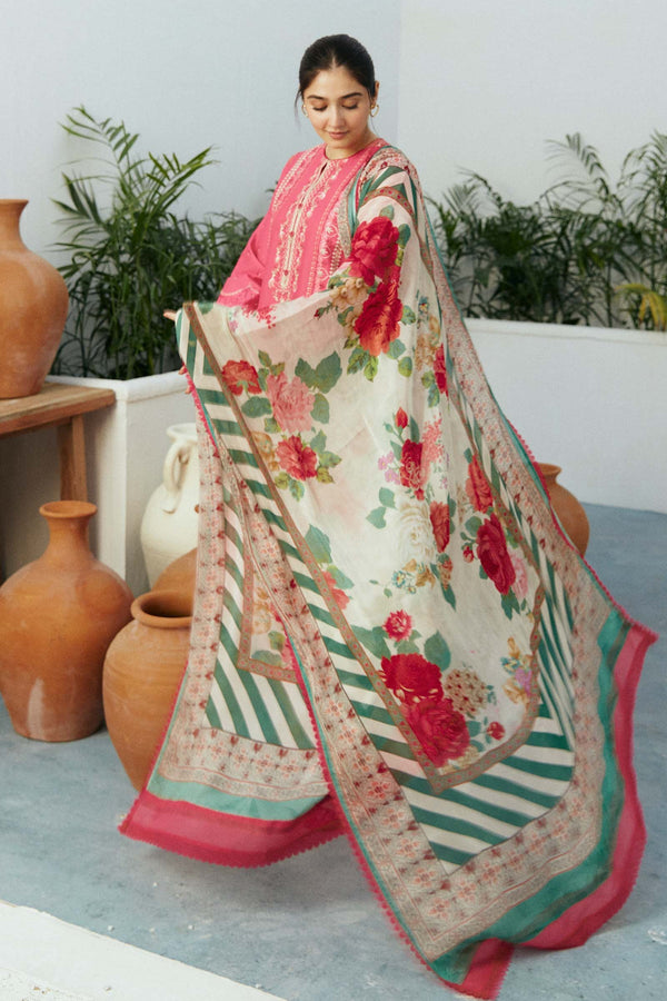 Zara Shahjahan Embroidered Lawn 3pc with Silk Printed Chiffon Dupatta - GA1885