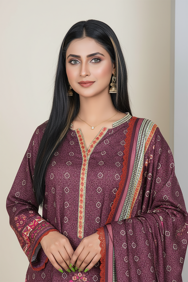 Zooj Niloufar Printed Slub Linen 3Pc-GA1929