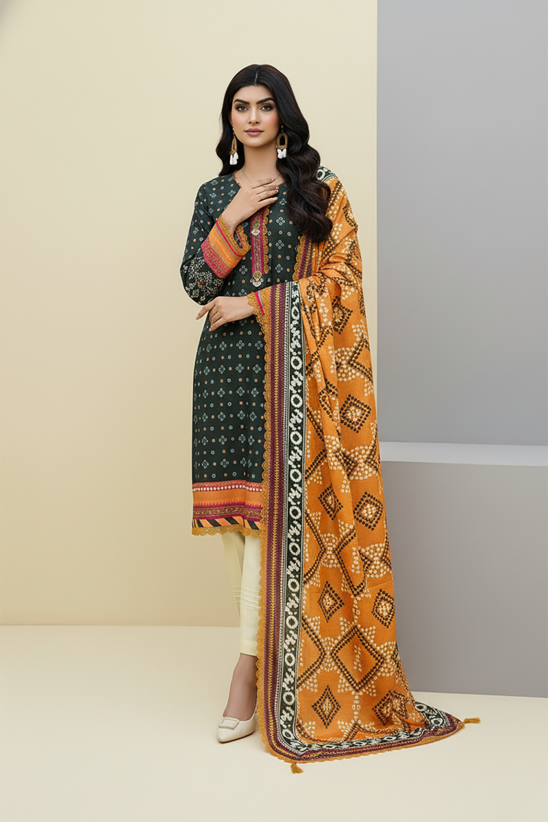 Zooj Taraneh Printed Slub Linen 3Pc-GA1925