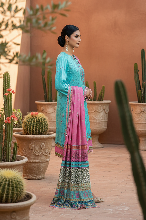 Zooj Sudabeh Printed Slub Linen 3pc-GA19138