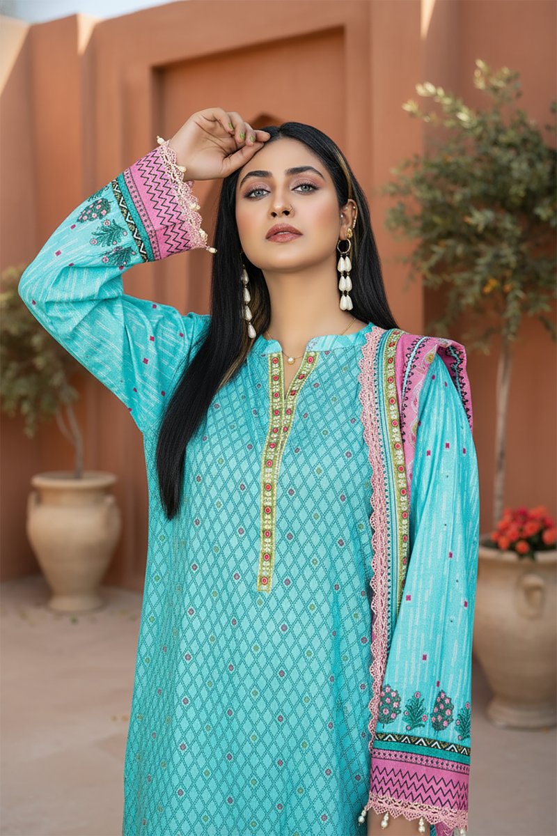 Zooj Sudabeh Printed Slub Linen 3pc-GA19138