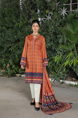 Zooj Niloufar Brown Printed Slub Linen 3Pc-GA1928