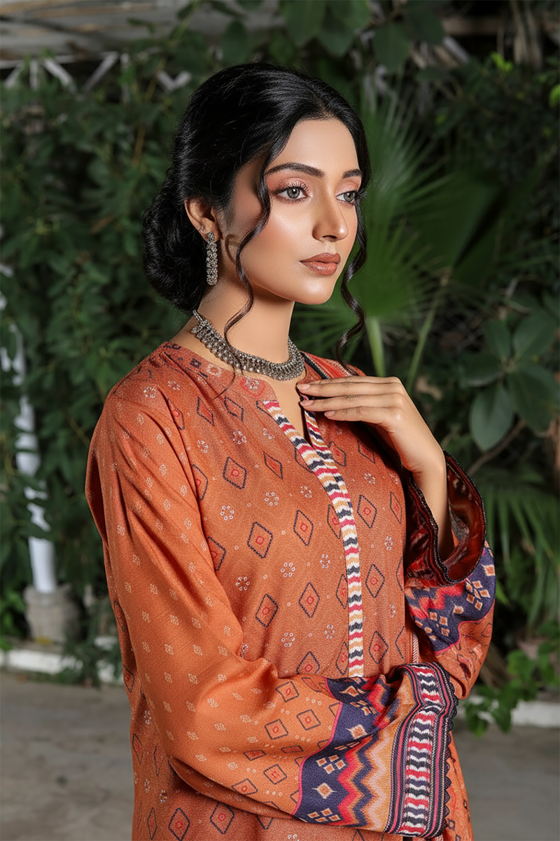 Zooj Niloufar Brown Printed Slub Linen 3Pc-GA1928