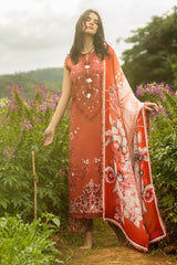 Mushq Embroidered Lawn 3pc with Silk Dupatta- GA2203