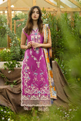 Mushq Embroidered Lawn 3pc with Silk Dupatta- GA2201