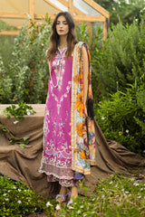 Mushq Embroidered Lawn 3pc with Silk Dupatta- GA2201