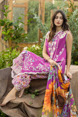 Mushq Embroidered Lawn 3pc with Silk Dupatta- GA2201