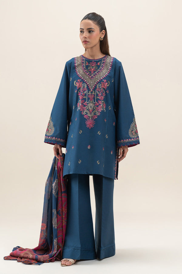 Sapphire 3PC Embroidered karandi Suit with Printed Shawal -GA2071