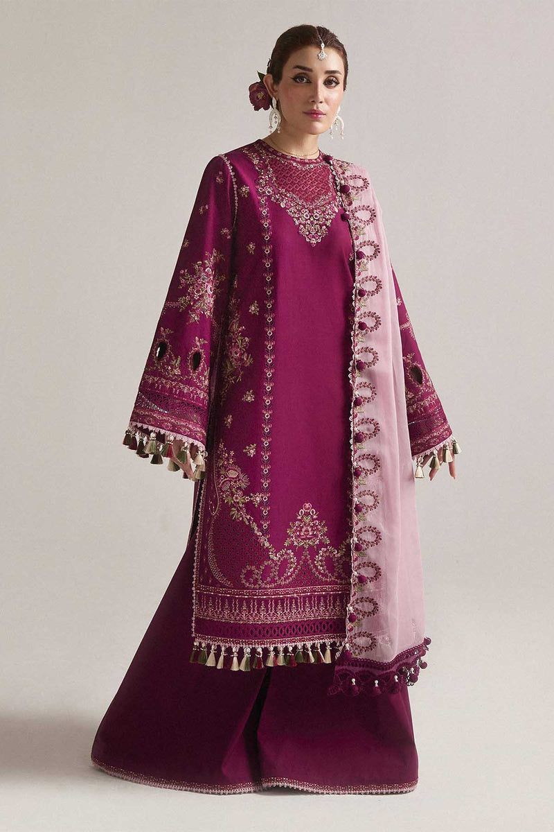 Hussain Rehar 3PC Embroidered Dhanak Suit with Embroidered Slub Net Duppata -GA1987