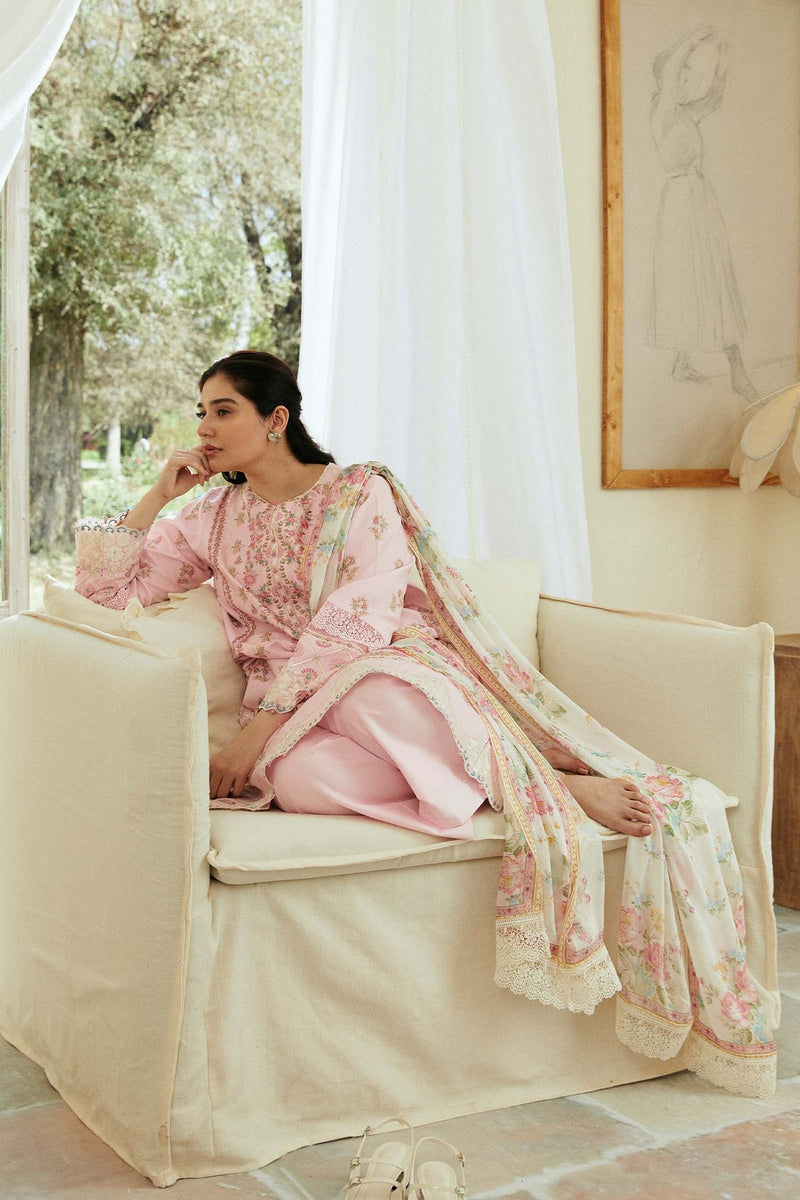 Zara Shahjahan Embroidered Lawn 3pc with Silk Printed Chiffon Dupatta - GA1886
