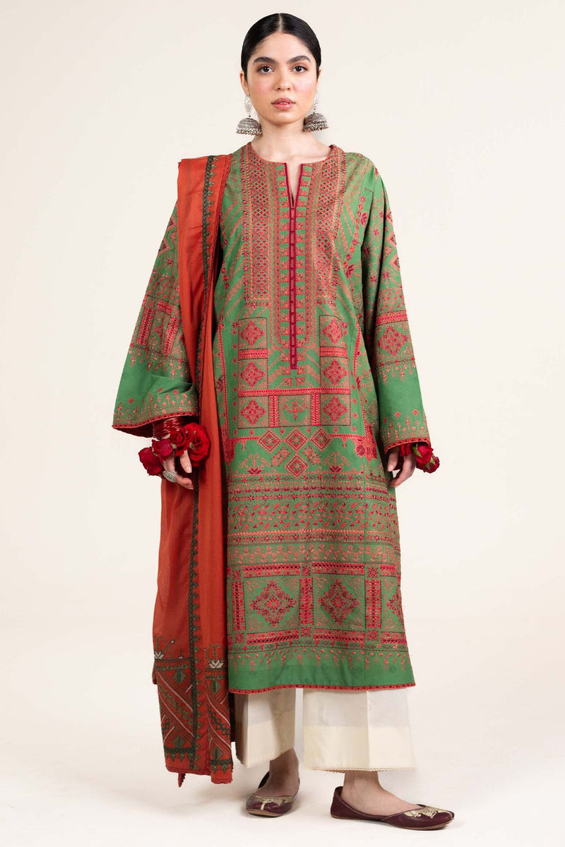 Zara Shahjahan Embroidered Lawn 3pc with Chiffon Dupatta- GA1911